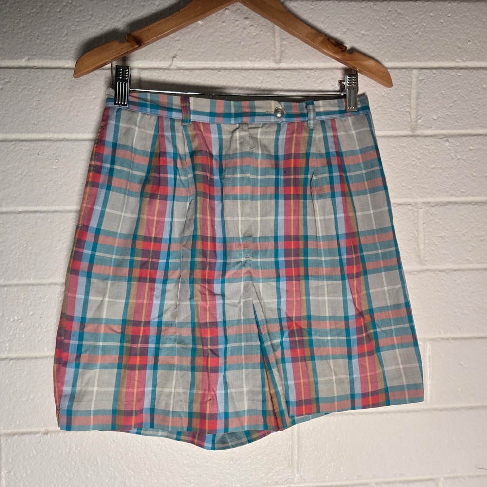 Vtg Jean‎ Bell Plaid Mom Shorts 30 Waist High Rise Pastel Madras Preppy Retro